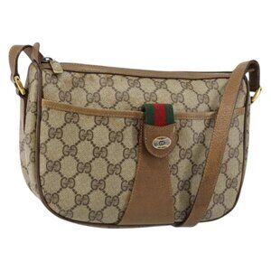 Authentic GUCCI GG Canvas Web Sherry Line Shoulder Bag PVC Leather Beige Red